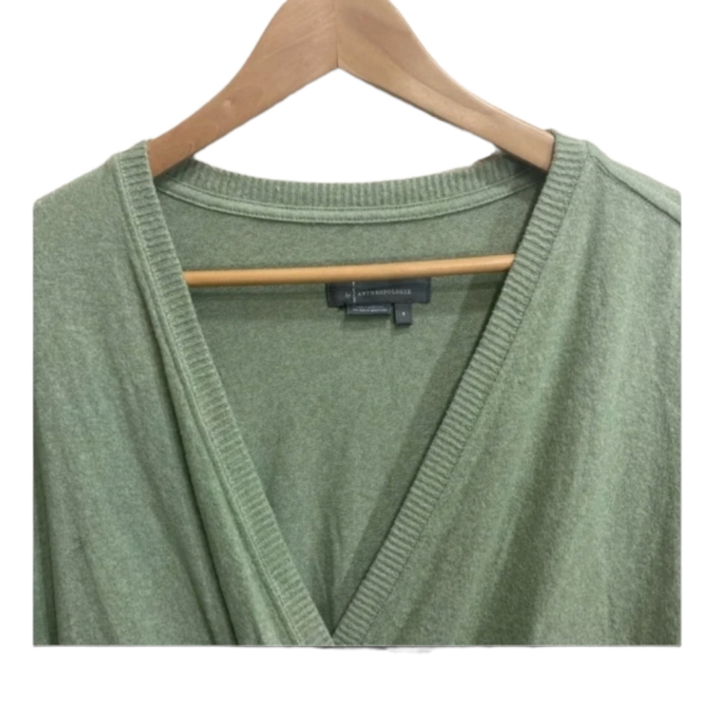 Anthropologie Green Fuzzy Faux Wrap Sweater - Picture 3 of 10